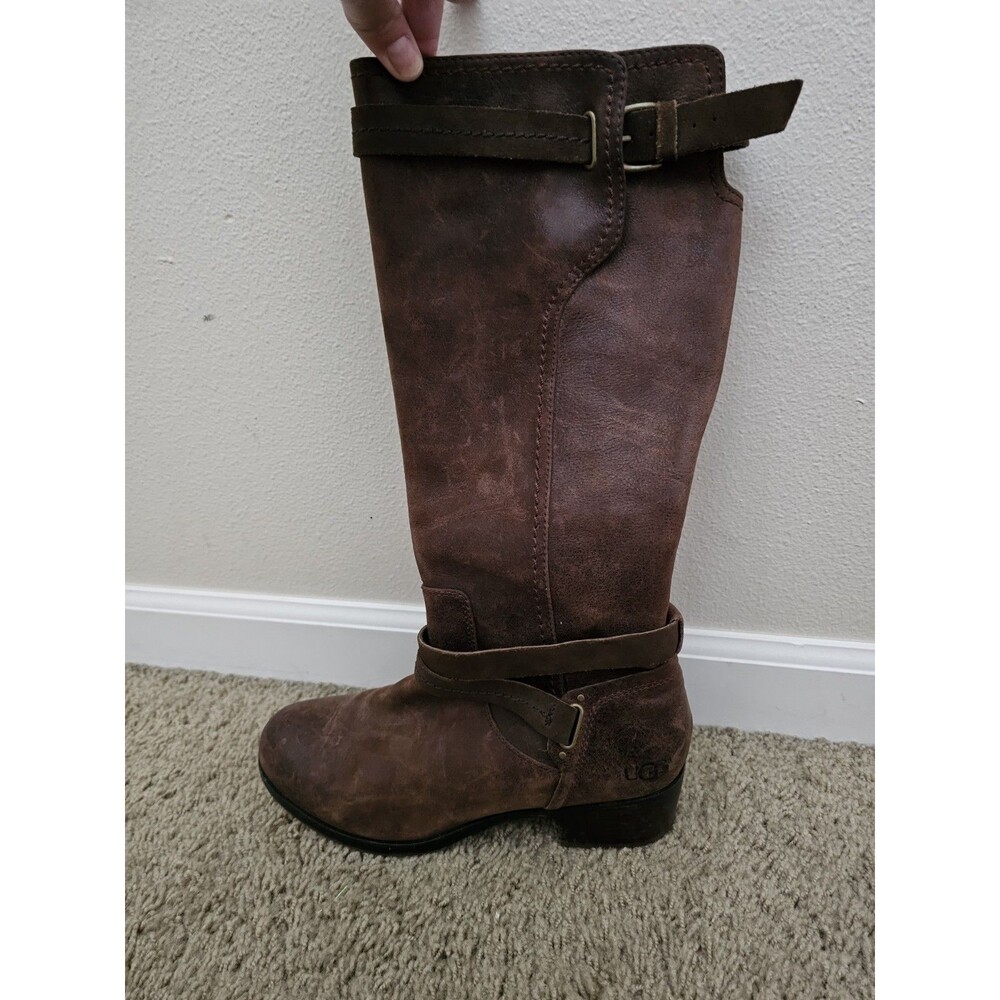 UGG Cassidee Brown Leather Tall Riding Boots Harness Buckle Womens Size 10
